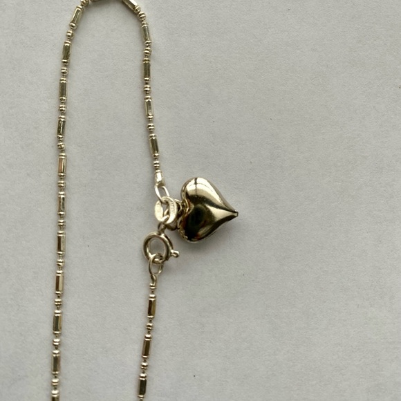 925 Sterling silver ankle bracelet puffy heart charm - Picture 6 of 7